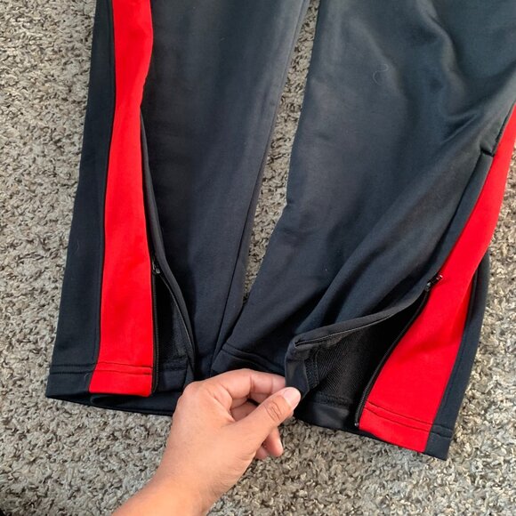Nike Dri-Fit Black Track Pants W/ Red & White Stripes Elastic Waistband Zip - Picture 4 of 8